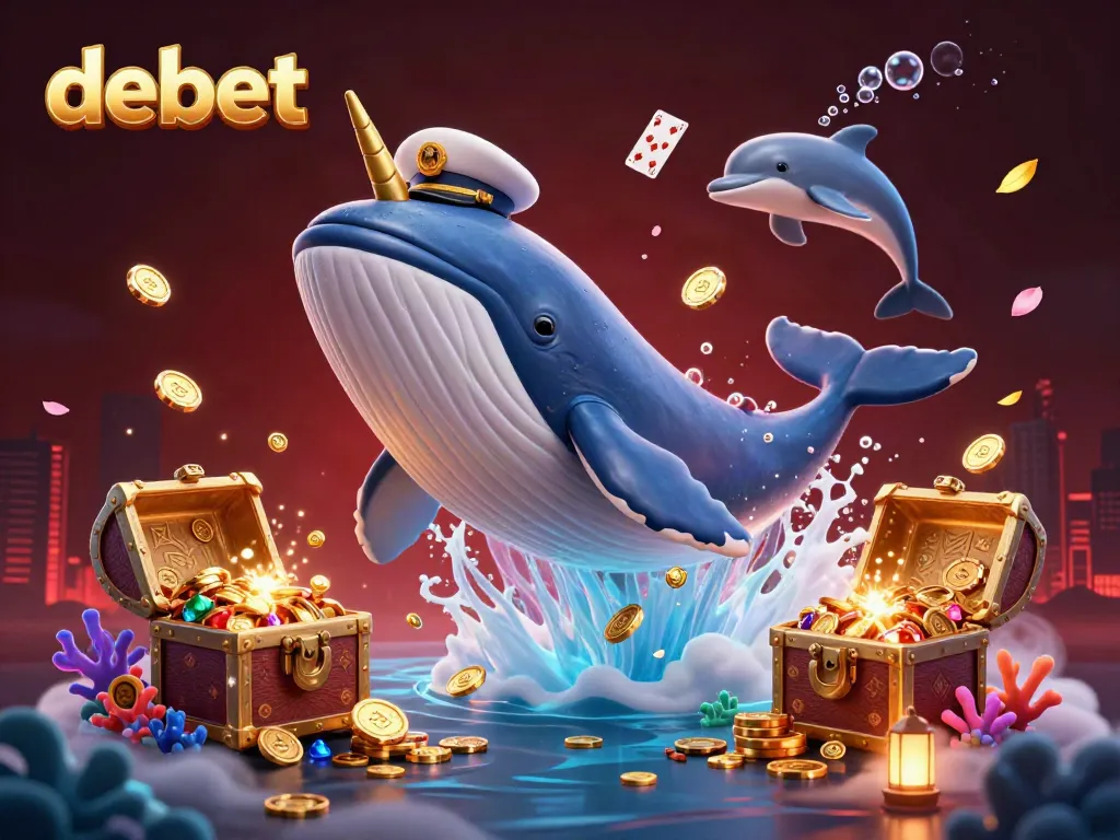 Join the excitement at debet with vibrant underwater creatures amidst coins and casino elements.