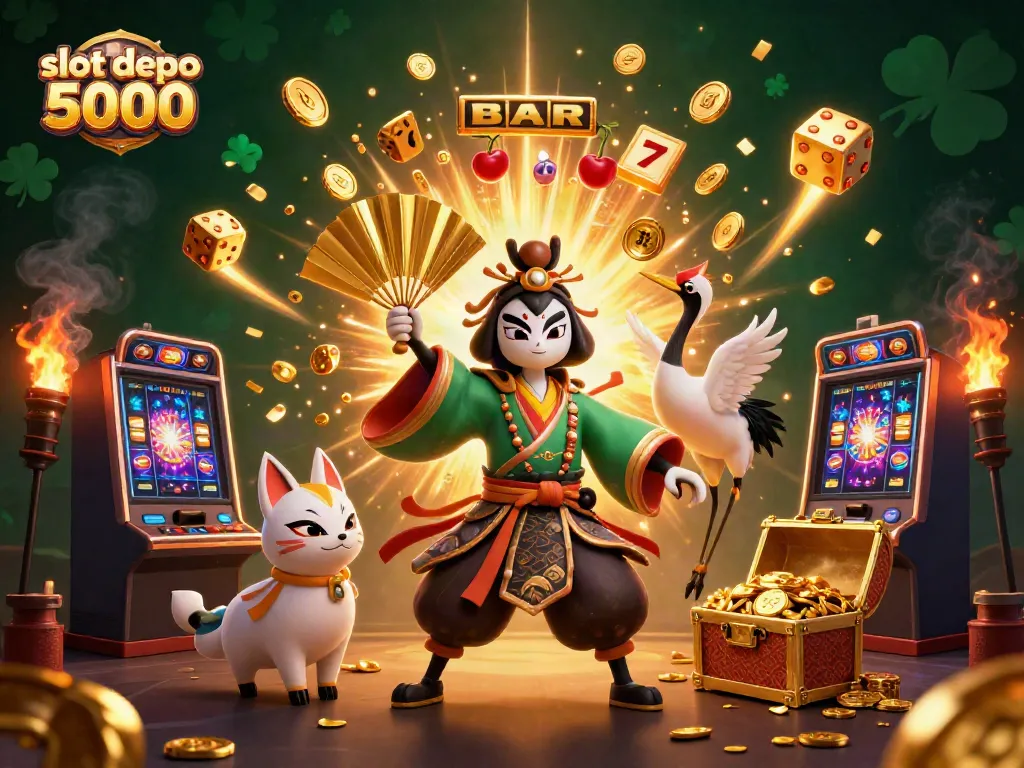Experience exciting gameplay with slot depo 5000 in this vibrant 3D casino illustration showcasing lucky imagery.