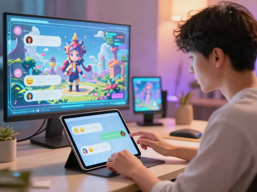Engaging scene of an AI hentai chat interaction with animated characters in a vibrant digital setting.